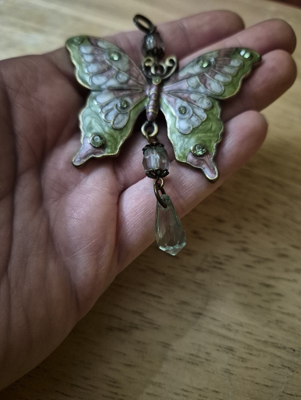 Enamel Multicolor Rhinestone Butterfly Necklace Pendant - Picture 4 of 6